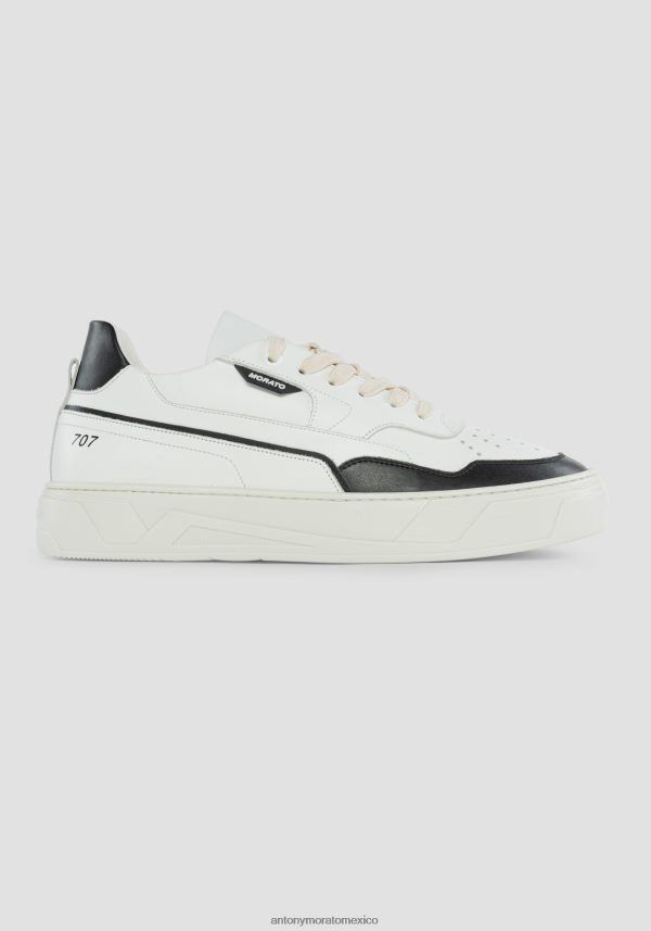 Zapatillas bajas 707 de piel con detalles en contraste y puntera perforada Antony Morato hombres negro calzado PJRF6X316