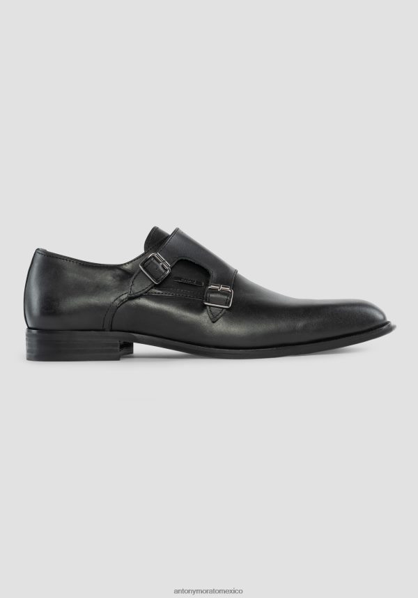 Zapatos Monk Jason de piel con doble hebilla Antony Morato hombres negro calzado PJRF6X332
