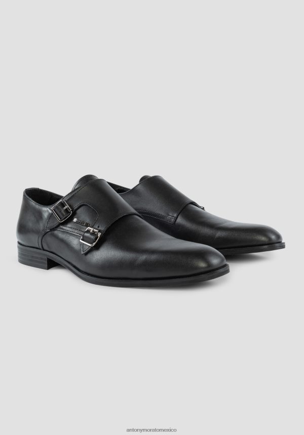 Zapatos Monk Jason de piel con doble hebilla Antony Morato hombres negro calzado PJRF6X332