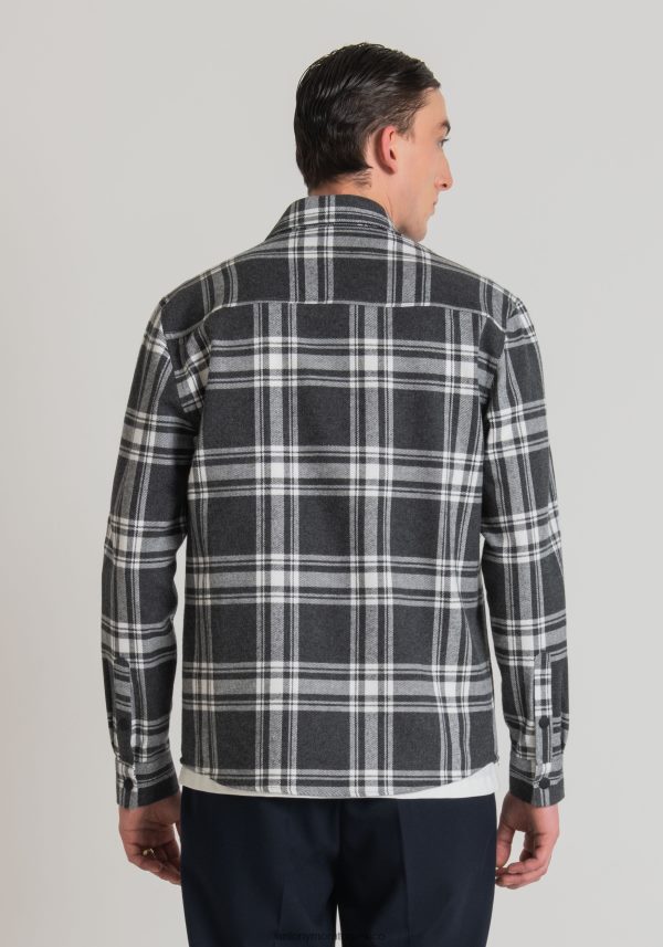Camisa Munich estándar de corte recto en sarga de algodón con estampado de cuadros Antony Morato hombres mezcla gris oscuro ropa PJRF6X126