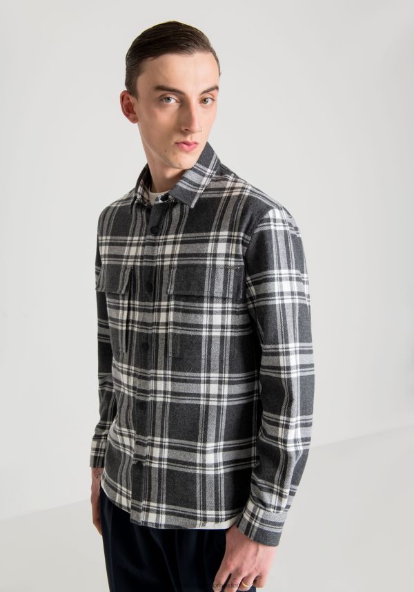 Camisa Munich estándar de corte recto en sarga de algodón con estampado de cuadros Antony Morato hombres mezcla gris oscuro ropa PJRF6X126