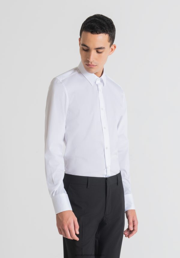 Camisa milano superslim fit de popelín fresco de mezcla de algodón elástico Antony Morato hombres blanco ropa PJRF6X130