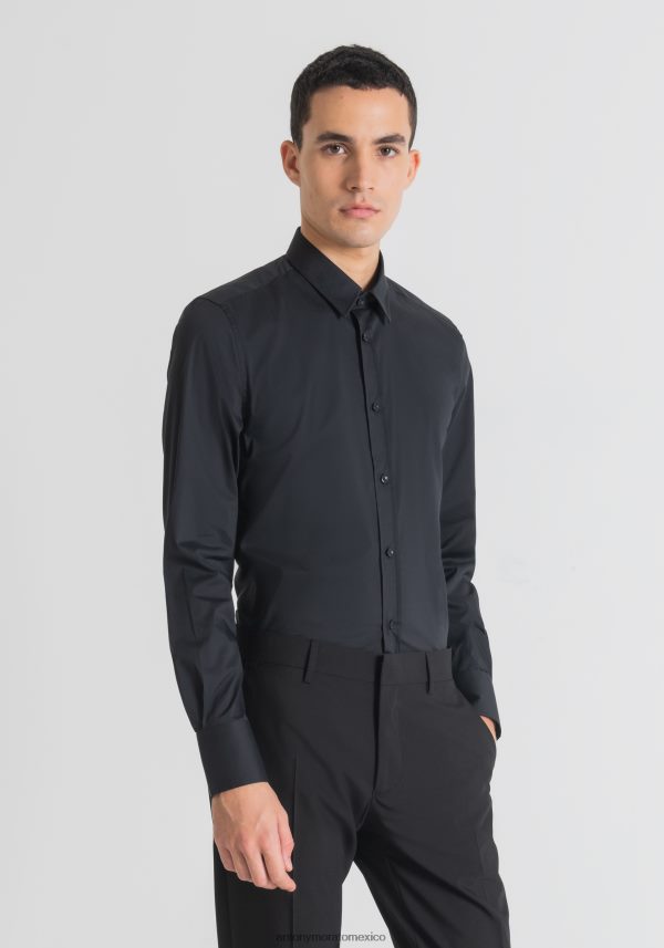 Camisa milano superslim fit de popelín fresco de mezcla de algodón elástico Antony Morato hombres negro ropa PJRF6X110