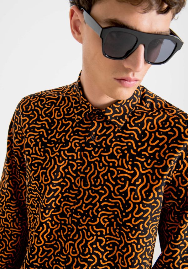 Camisa regular barcelona de corte recto en tejido estampado de mezcla de algodón Antony Morato hombres negro ropa PJRF6X128