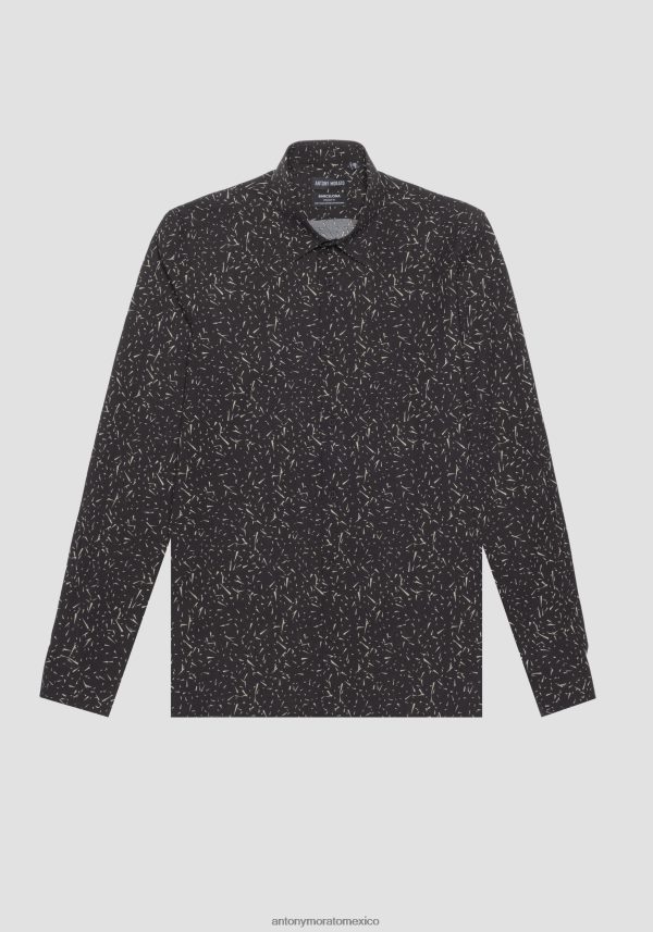 camisa barcelona regular de corte recto en mezcla de algodón con estampado integral Antony Morato hombres negro ropa PJRF6X117
