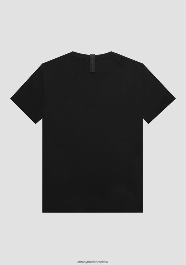 Camiseta slim fit de 100 % algodón con logo estampado con efecto engomado Antony Morato hombres negro ropa PJRF6X189