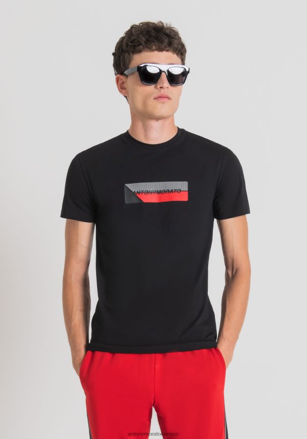 Camiseta super slim fit de algodón elástico con estampado frontal Antony Morato hombres negro ropa PJRF6X160