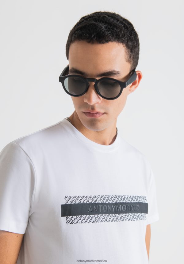 Camiseta super slim fit de algodón elástico con logo en relieve Antony Morato hombres blanco ropa PJRF6X191