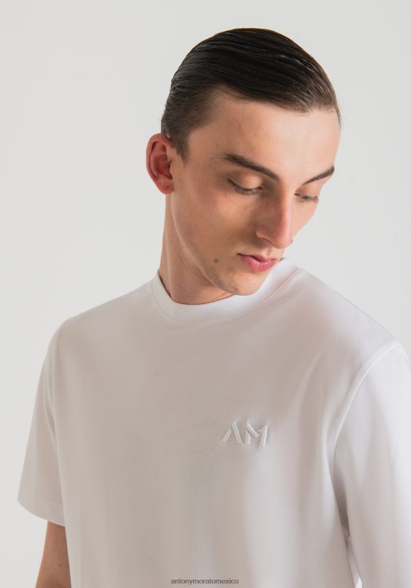 camiseta oversize de 100% algodón con logo bordado Antony Morato hombres blanco ropa PJRF6X152
