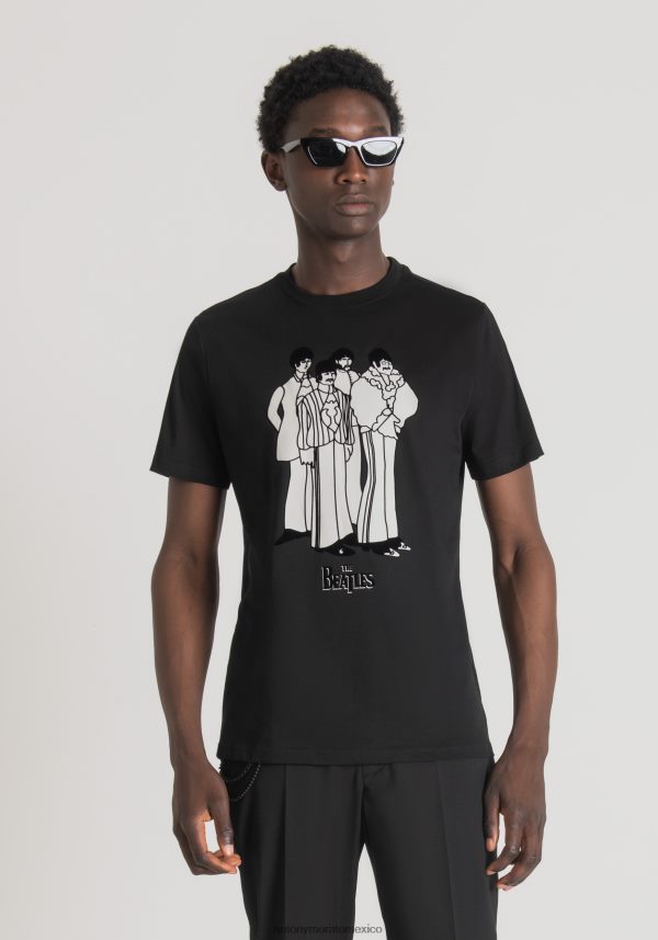 camiseta regular fit 100% algodón con estampado de los beatles Antony Morato hombres negro ropa PJRF6X169