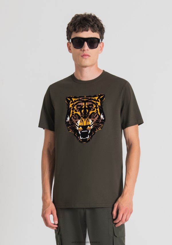 camiseta regular fit 100% algodón con estampado de tigre Antony Morato hombres 4075 ropa PJRF6X184