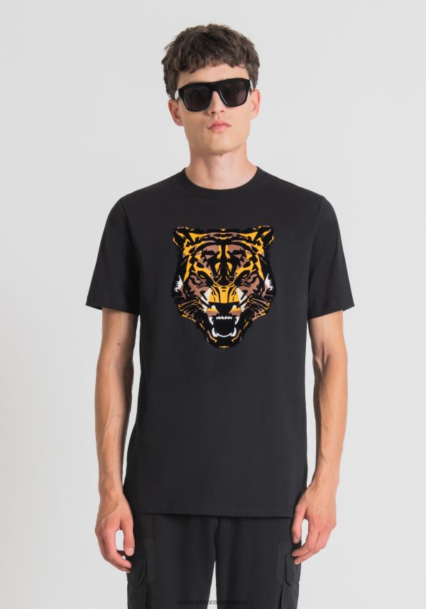 camiseta regular fit 100% algodón con estampado de tigre Antony Morato hombres negro ropa PJRF6X183