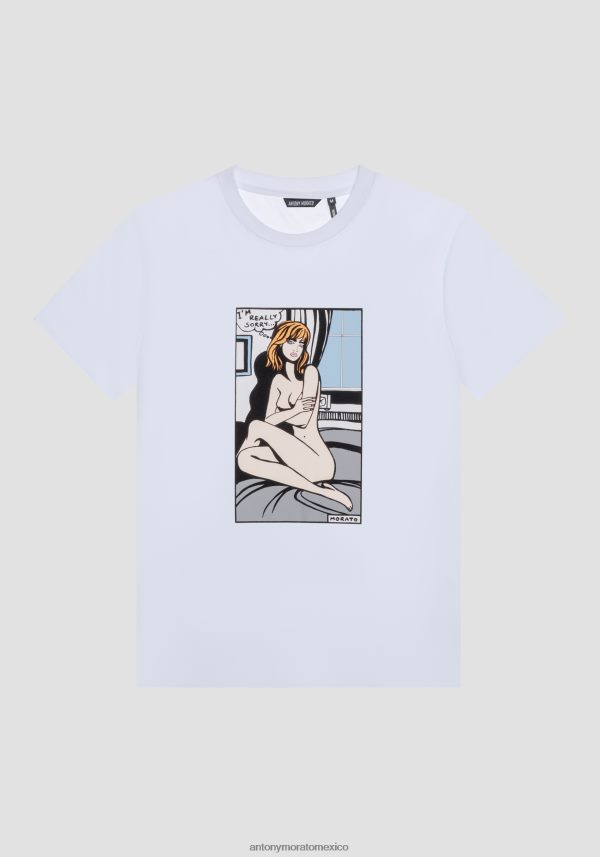 camiseta regular fit de 100 % algodón con estampado de viñetas Antony Morato hombres crema ropa PJRF6X182