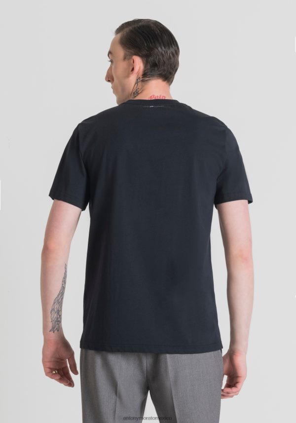 camiseta regular fit de 100 % algodón con estampado de viñetas Antony Morato hombres tinta azul ropa PJRF6X181