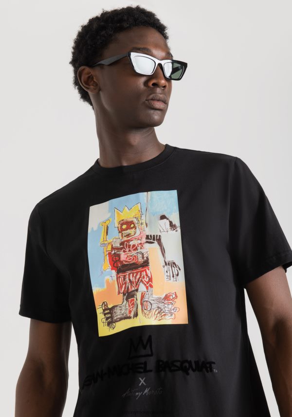 camiseta regular fit de algodón con estampado basquiat Antony Morato hombres negro ropa PJRF6X212