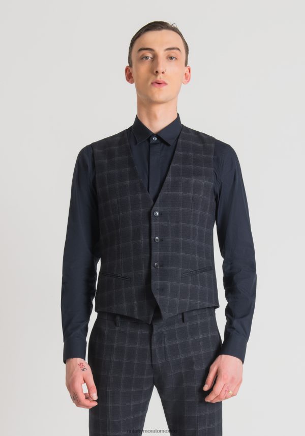 Chaleco slim fit de mezcla de viscosa elástica con estampado de cuadros Antony Morato hombres tinta azul ropa PJRF6X32