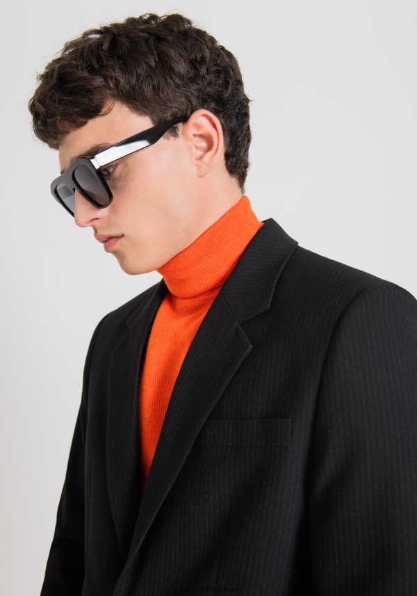 Chaqueta susan regular fit de tejido elástico con estampado de raya diplomática Antony Morato hombres negro ropa PJRF6X43