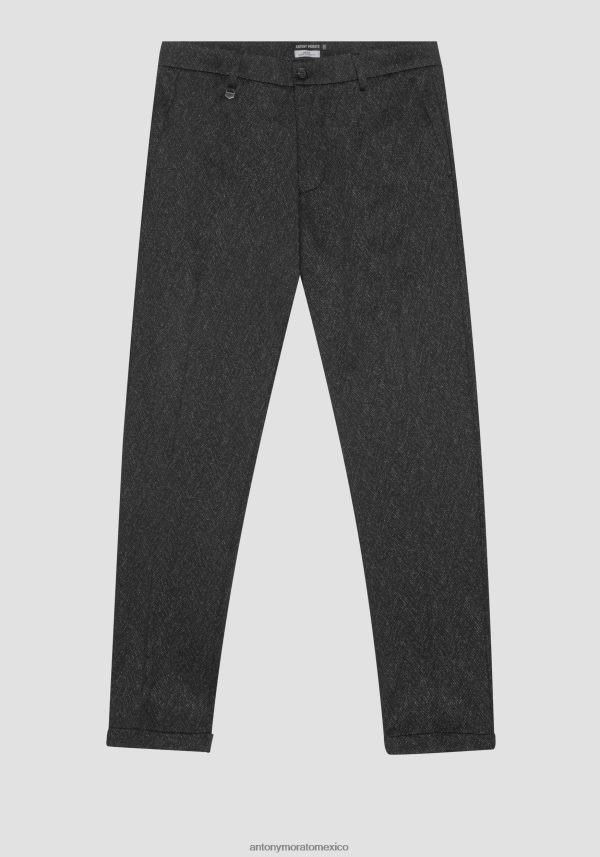 Pantalón ashe de corte superpitillo en tejido mixto de viscosa elástica con estampado de espiga Antony Morato hombres negro ropa PJRF6X221