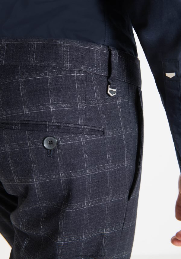 Pantalón bonnie slim fit de tejido mixto de viscosa elástica con estampado de cuadros Antony Morato hombres tinta azul ropa PJRF6X262