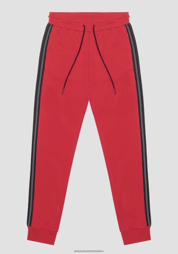 Pantalón de chándal slim fit de algodón elástico con contraste de tejido técnico Antony Morato hombres rojo ropa PJRF6X274