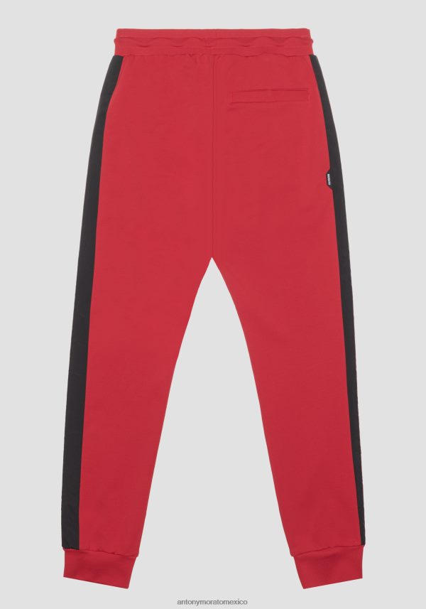 Pantalón de chándal slim fit de algodón elástico con contraste de tejido técnico Antony Morato hombres rojo ropa PJRF6X274
