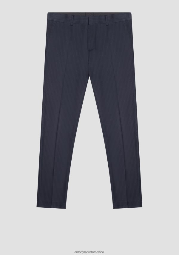 pantalones bonnie slim fit de tejido de mezcla de viscosa con motivo de raya diplomática Antony Morato hombres tinta azul ropa PJRF6X246