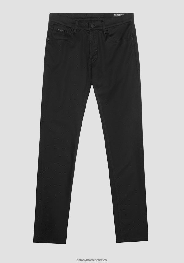 pantalones pitillo con barret de algodón tejido elástico Antony Morato hombres negro ropa PJRF6X217