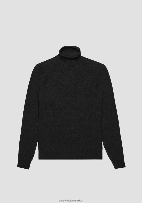 Cuello simulado de corte slim en hilo de mezcla de lana y algodón Antony Morato hombres negro ropa PJRF6X89