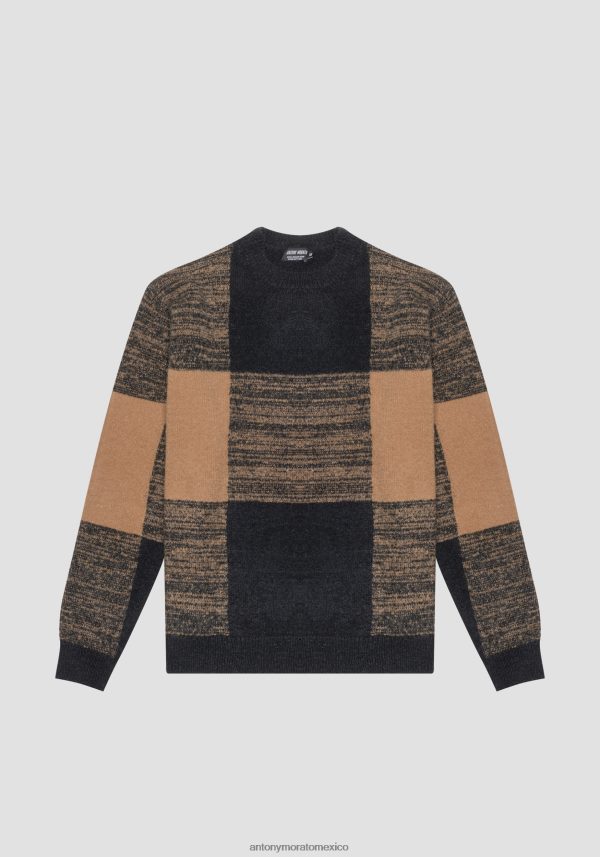 Jersey regular fit de hilo de mezcla de mohair con motivo de cuadros en jacquard Antony Morato hombres negro ropa PJRF6X101