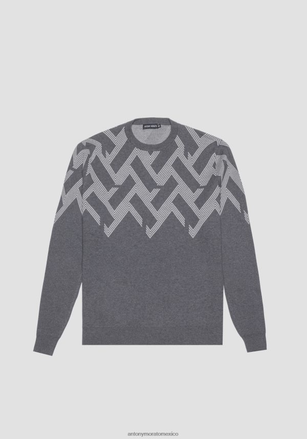 Sudadera regular fit de hilo de algodón con motivo geométrico de jacquard Antony Morato hombres mezcla gris medio ropa PJRF6X61