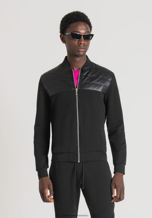 Sudadera regular fit de mezcla de algodón con aplicación de nailon brillante Antony Morato hombres negro ropa PJRF6X63