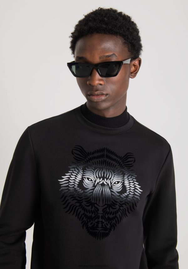 sudadera con cuello redondo y corte regular en mezcla de algodón con estampado de tigre decolorado Antony Morato hombres negro ropa PJRF6X47