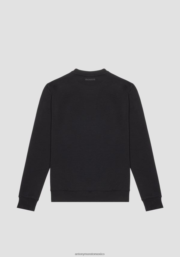 sudadera con cuello redondo y corte regular en mezcla de algodón con estampado de tigre decolorado Antony Morato hombres negro ropa PJRF6X47