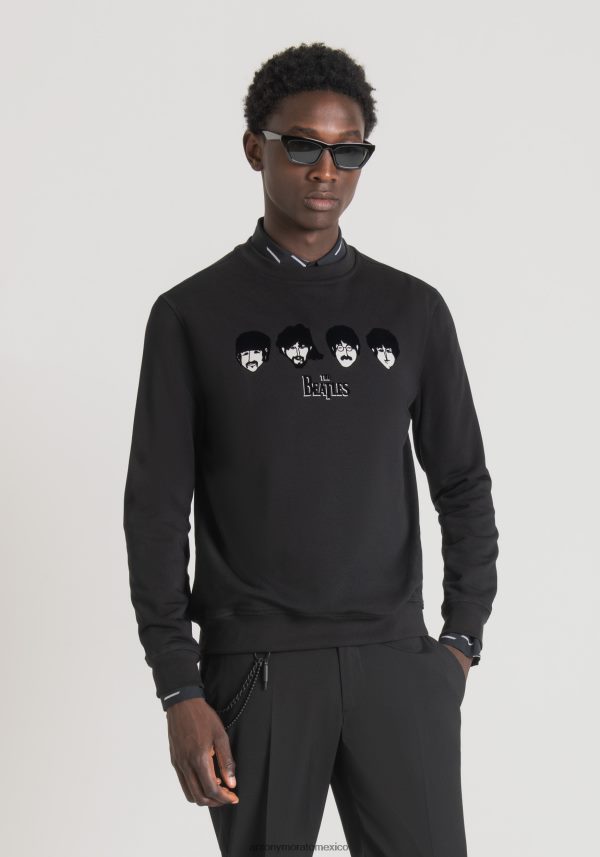 sudadera regular fit de mezcla de algodón con estampado de los beatles Antony Morato hombres negro ropa PJRF6X54