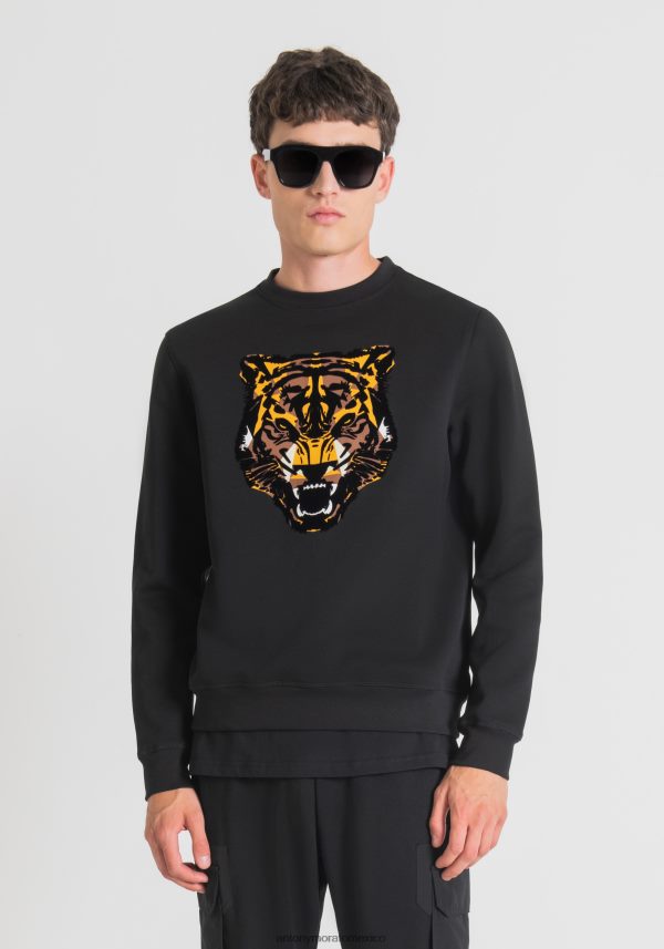 sudadera regular fit de mezcla de algodón con estampado de tigre Antony Morato hombres negro ropa PJRF6X67