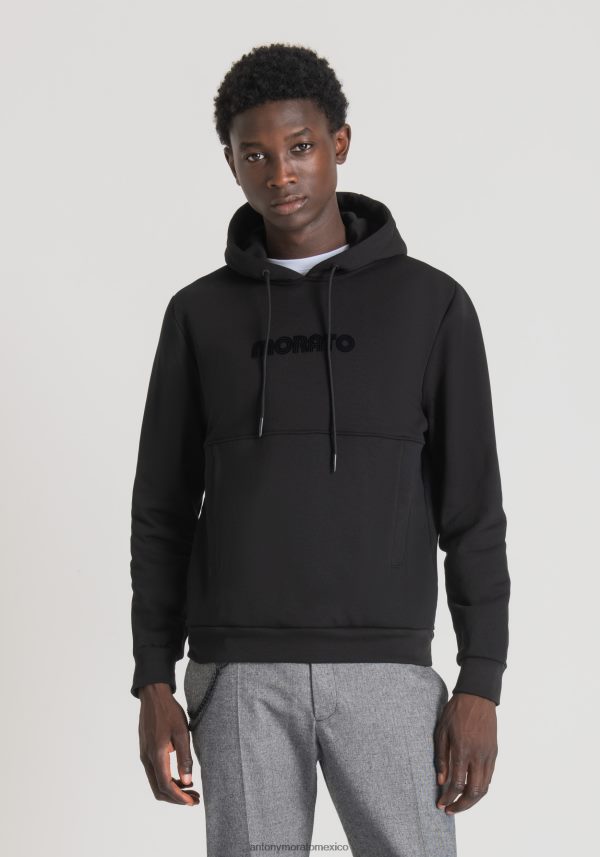 sudadera regular fit en mezcla de algodón con capucha y bolsillo canguro Antony Morato hombres negro ropa PJRF6X70