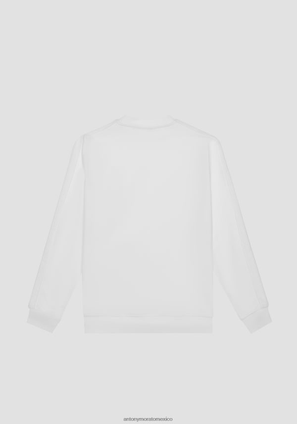 sudadera regular fit en mezcla de algodón con logo bordado Antony Morato hombres crema ropa PJRF6X51