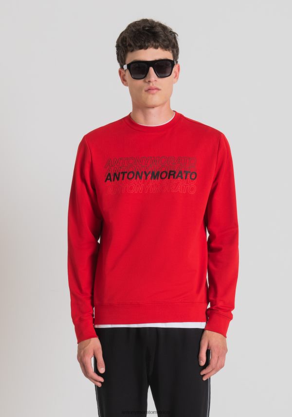 sudadera slim fit de suave algodón elástico con logo estampado engomado en contraste Antony Morato hombres rojo ropa PJRF6X57